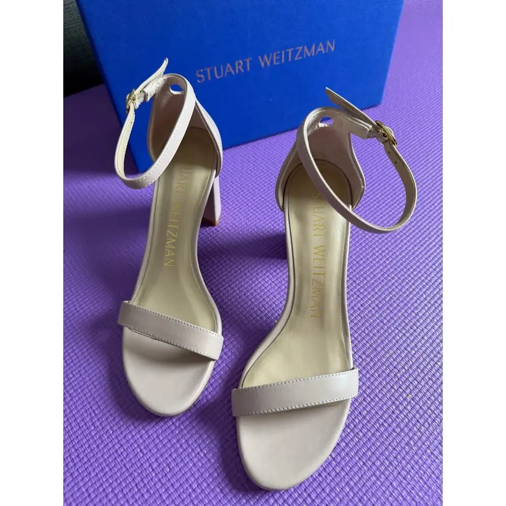 NIB Stuart Weitzman Nearlynude Sandals Dolce Nude Leather Size 5.5 AA Narrow
